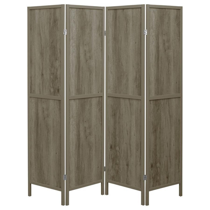 Deepika - 4 - Panel Room Divider Folding Screen - Gray Driftwood Room Divider modern furniture Contempo Furniture