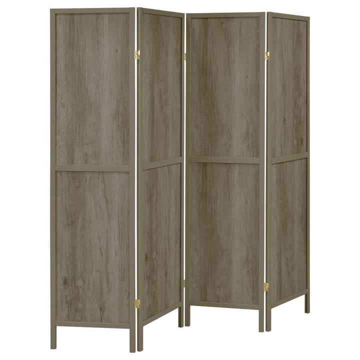 Deepika - 4 - Panel Room Divider Folding Screen - Gray Driftwood Room Divider modern furniture Contempo Furniture