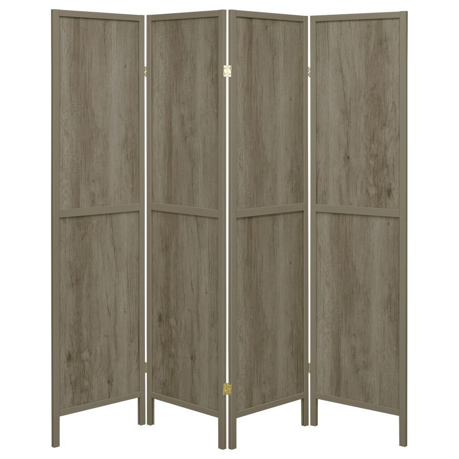 Deepika - 4 - Panel Room Divider Folding Screen - Gray Driftwood Room Divider modern furniture Contempo Furniture