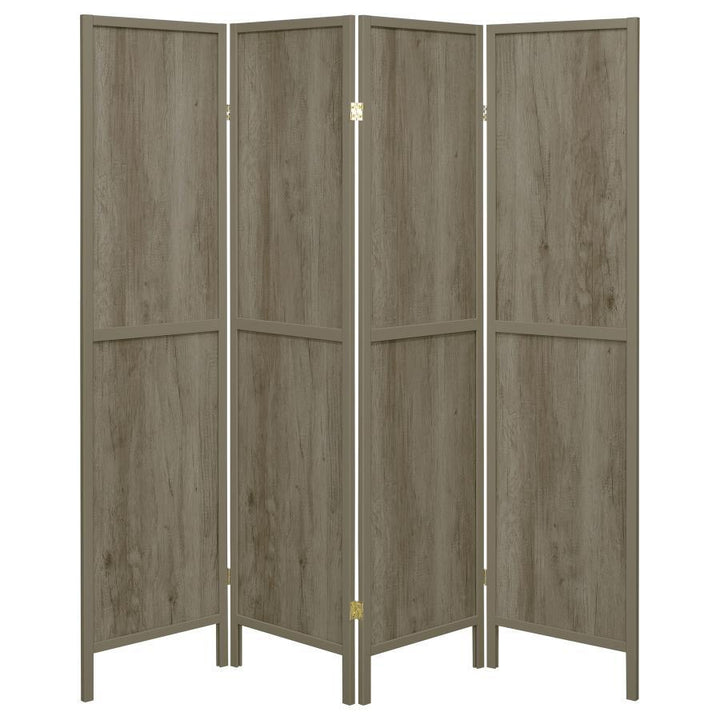 Deepika - 4 - Panel Room Divider Folding Screen - Gray Driftwood Room Divider modern furniture Contempo Furniture