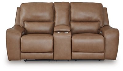 DeepWakes Power Reclining Loveseat with Console - Light Brown | Ashley Furniture