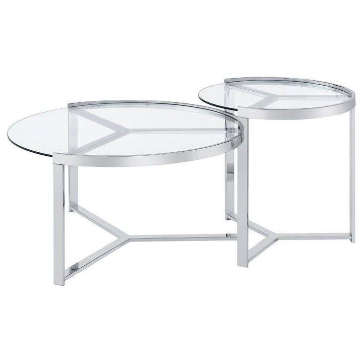 Delia - 2 Piece Round Glass Top Nesting Coffee Table - Chrome Nesting Table modern furniture Contempo Furniture