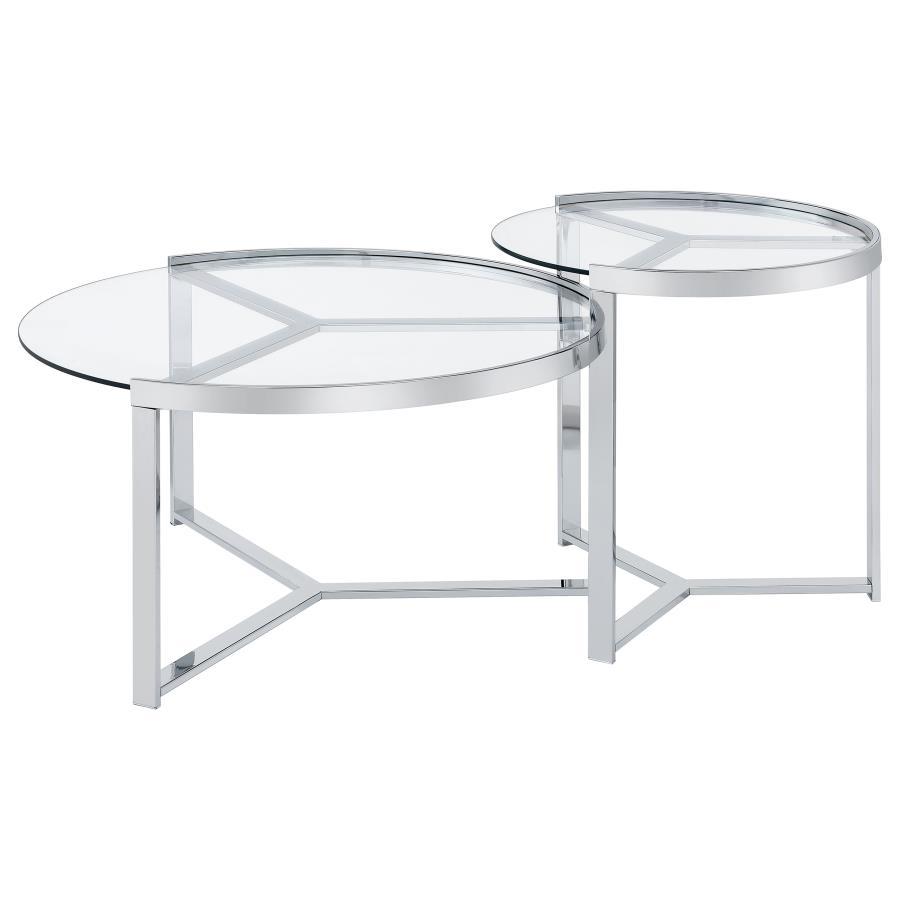 Delia - 2 Piece Round Glass Top Nesting Coffee Table - Chrome Nesting Table modern furniture Contempo Furniture