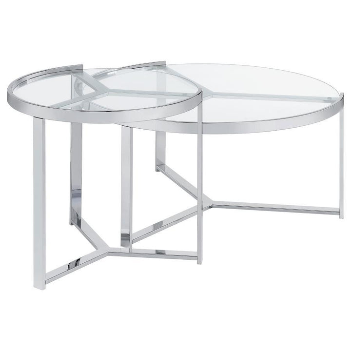 Delia - 2 Piece Round Glass Top Nesting Coffee Table - Chrome Nesting Table modern furniture Contempo Furniture