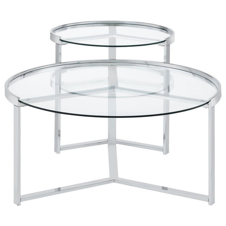 Delia - 2 Piece Round Glass Top Nesting Coffee Table - Chrome Nesting Table modern furniture Contempo Furniture