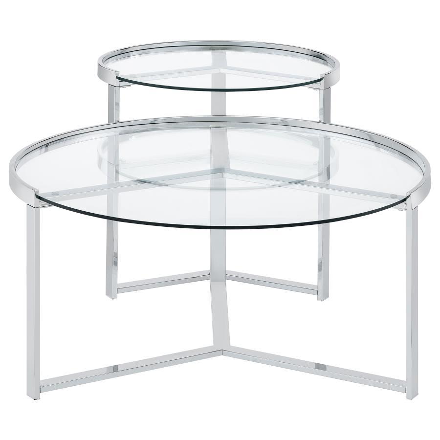 Delia - 2 Piece Round Glass Top Nesting Coffee Table - Chrome Nesting Table modern furniture Contempo Furniture