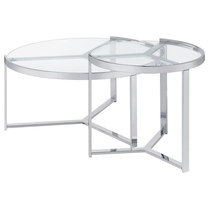 Delia - 2 Piece Round Glass Top Nesting Coffee Table - Chrome Nesting Table modern furniture Contempo Furniture