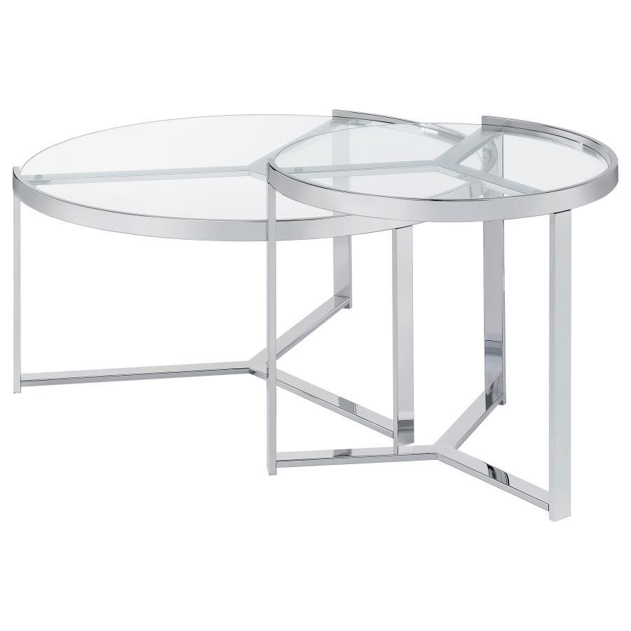 Delia - 2 Piece Round Glass Top Nesting Coffee Table - Chrome Nesting Table modern furniture Contempo Furniture