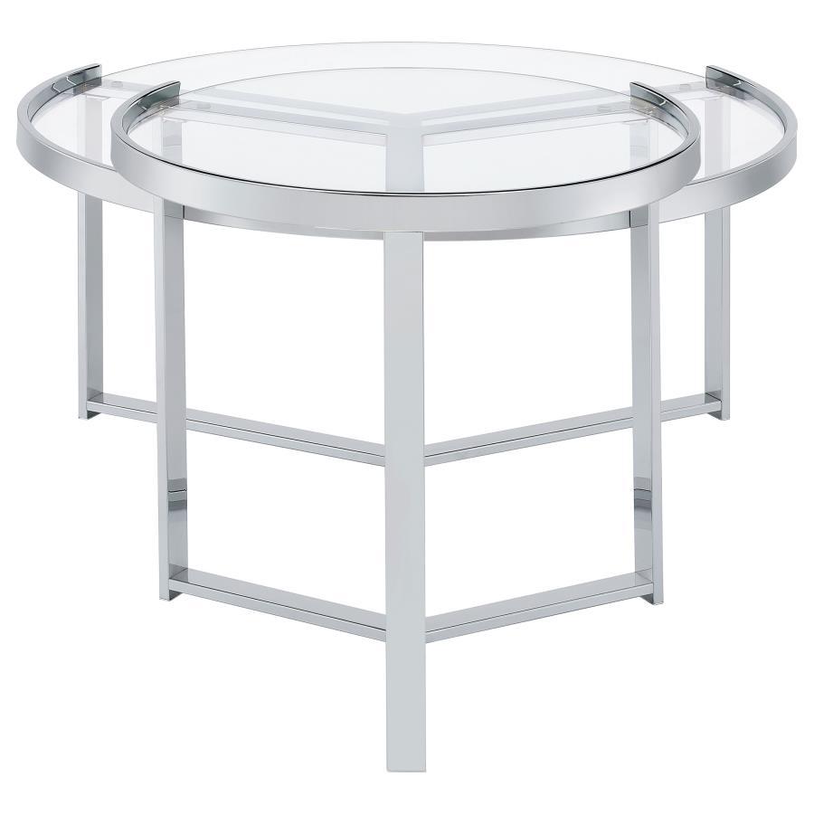 Delia - 2 Piece Round Glass Top Nesting Coffee Table - Chrome Nesting Table modern furniture Contempo Furniture
