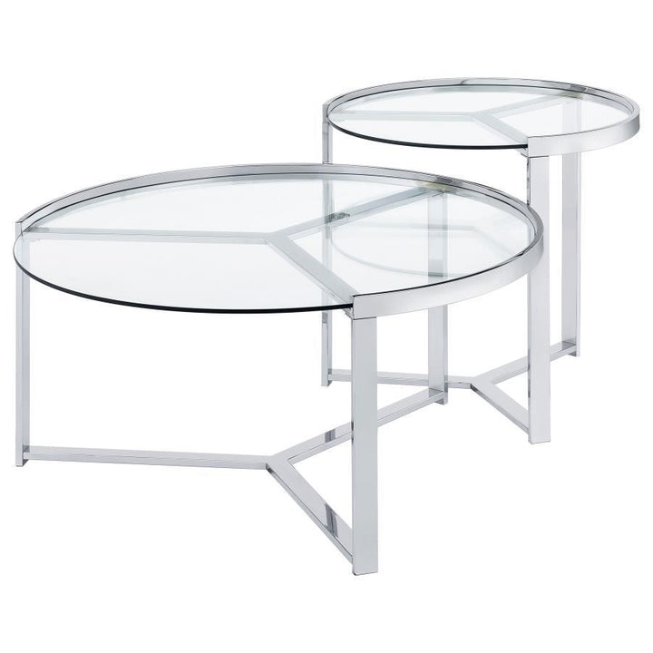 Delia - 2 Piece Round Glass Top Nesting Coffee Table - Chrome Nesting Table modern furniture Contempo Furniture