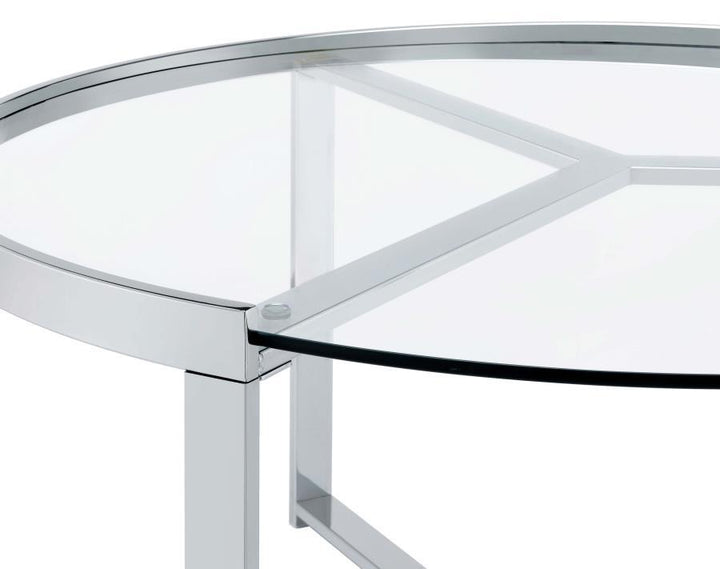 Delia - 2 Piece Round Glass Top Nesting Coffee Table - Chrome Nesting Table modern furniture Contempo Furniture