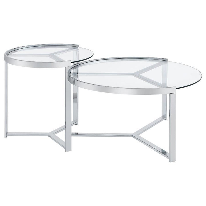 Delia - 2 Piece Round Glass Top Nesting Coffee Table - Chrome Nesting Table modern furniture Contempo Furniture