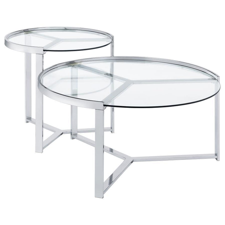 Delia - 2 Piece Round Glass Top Nesting Coffee Table - Chrome Nesting Table modern furniture Contempo Furniture