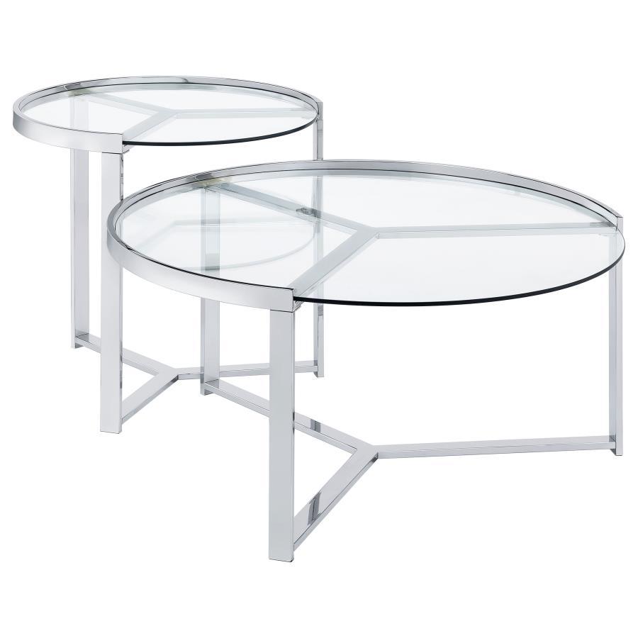 Delia - 2 Piece Round Glass Top Nesting Coffee Table - Chrome Nesting Table modern furniture Contempo Furniture
