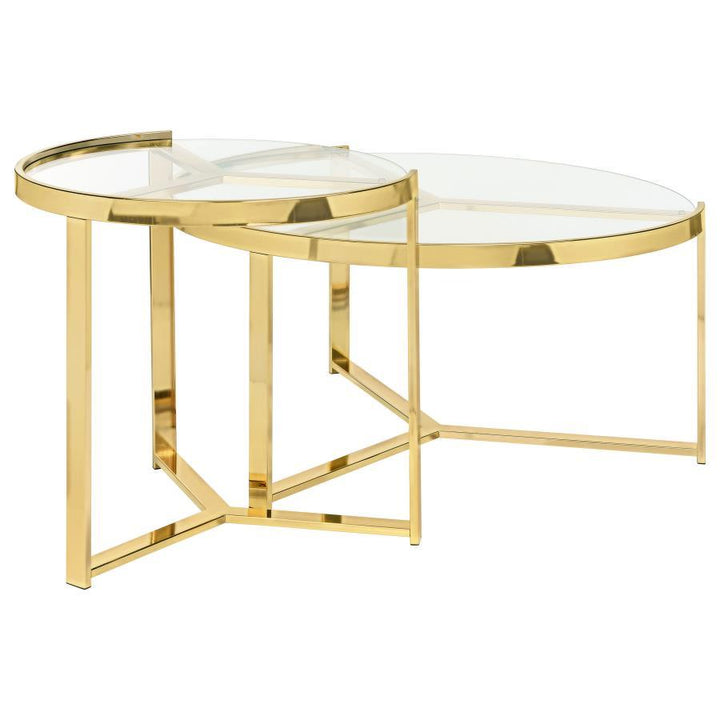 Delia - 2 Piece Round Glass Top Nesting Coffee Table - Gold Nesting Table modern furniture Contempo Furniture