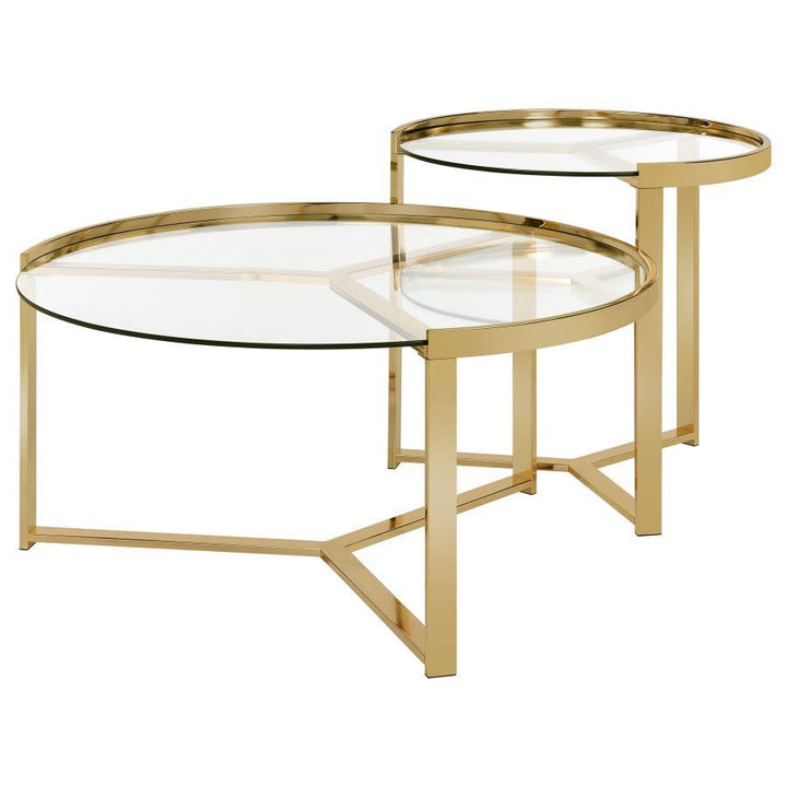 Delia - 2 Piece Round Glass Top Nesting Coffee Table - Gold Nesting Table modern furniture Contempo Furniture