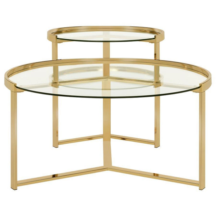 Delia - 2 Piece Round Glass Top Nesting Coffee Table - Gold Nesting Table modern furniture Contempo Furniture