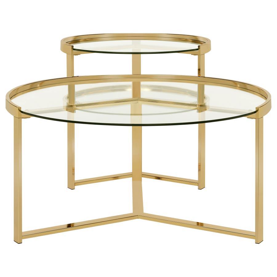 Delia - 2 Piece Round Glass Top Nesting Coffee Table - Gold Nesting Table modern furniture Contempo Furniture