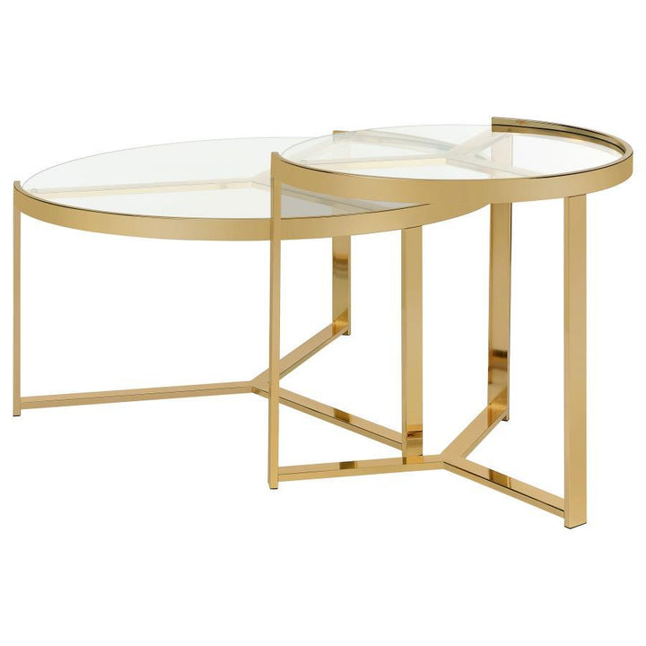 Delia - 2 Piece Round Glass Top Nesting Coffee Table - Gold Nesting Table modern furniture Contempo Furniture