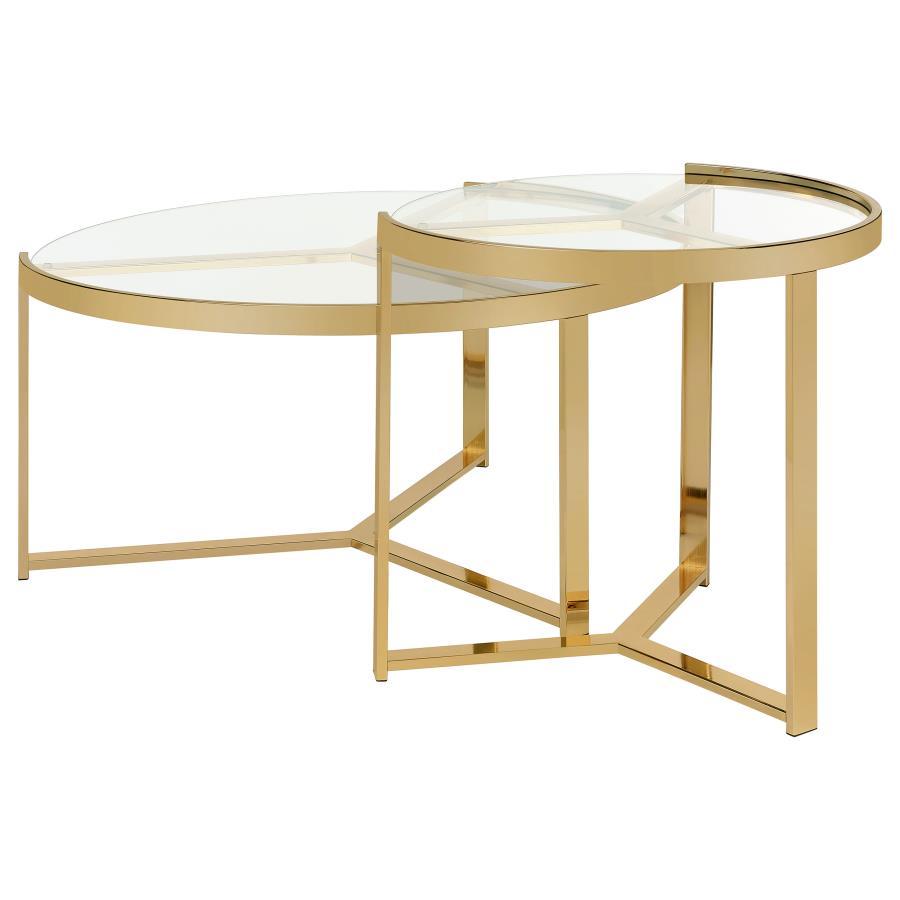 Delia - 2 Piece Round Glass Top Nesting Coffee Table - Gold Nesting Table modern furniture Contempo Furniture