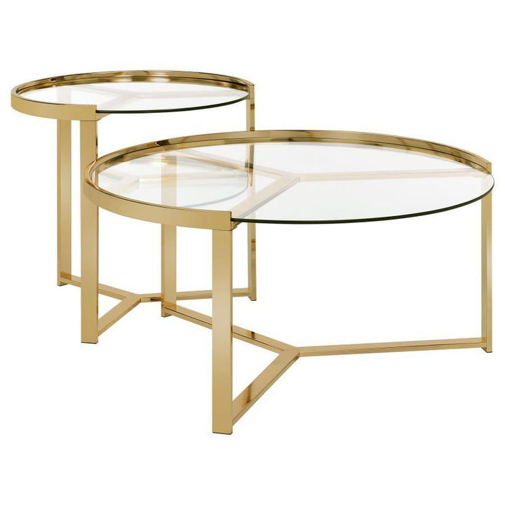 Delia - 2 Piece Round Glass Top Nesting Coffee Table - Gold Nesting Table modern furniture Contempo Furniture