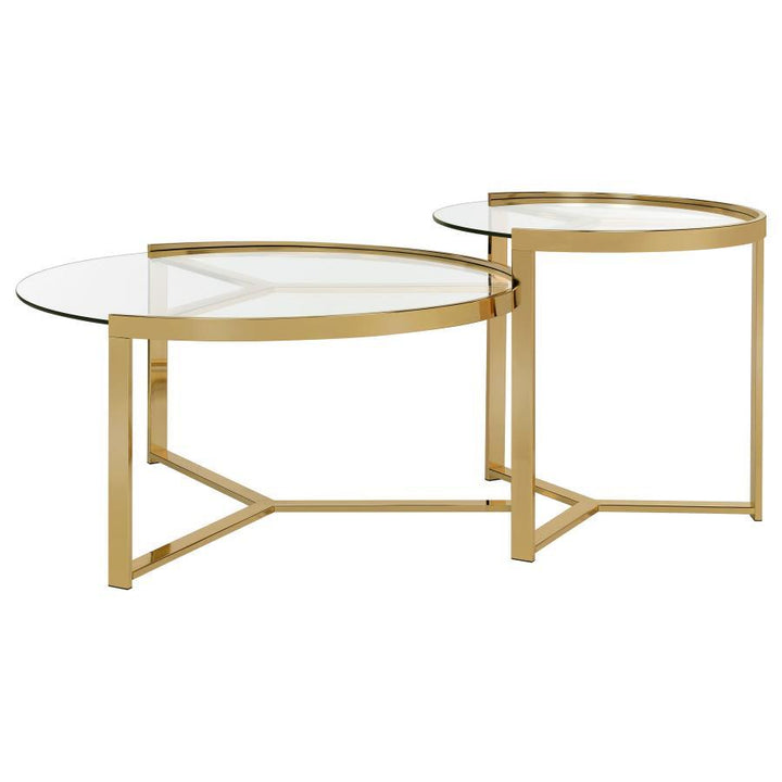 Delia - 2 Piece Round Glass Top Nesting Coffee Table - Gold Nesting Table modern furniture Contempo Furniture