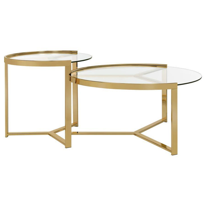 Delia - 2 Piece Round Glass Top Nesting Coffee Table - Gold Nesting Table modern furniture Contempo Furniture