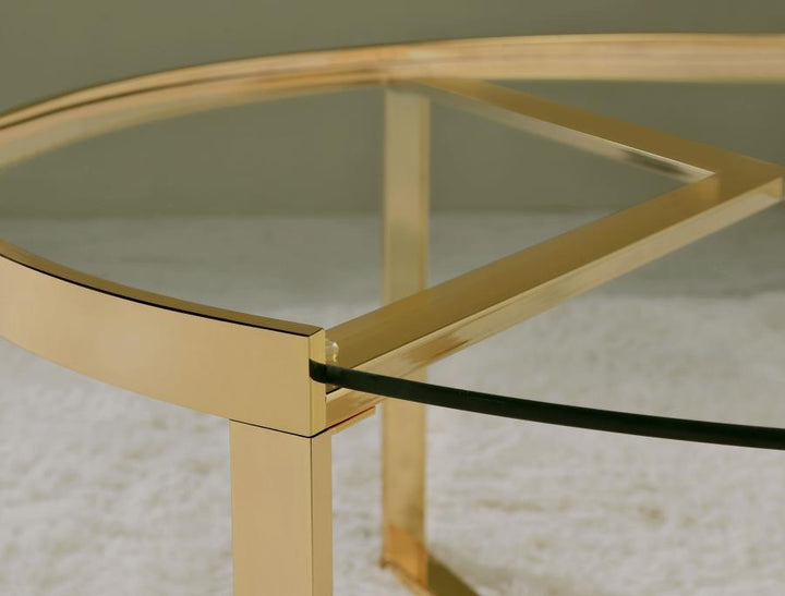 Delia - 2 Piece Round Glass Top Nesting Coffee Table - Gold Nesting Table modern furniture Contempo Furniture