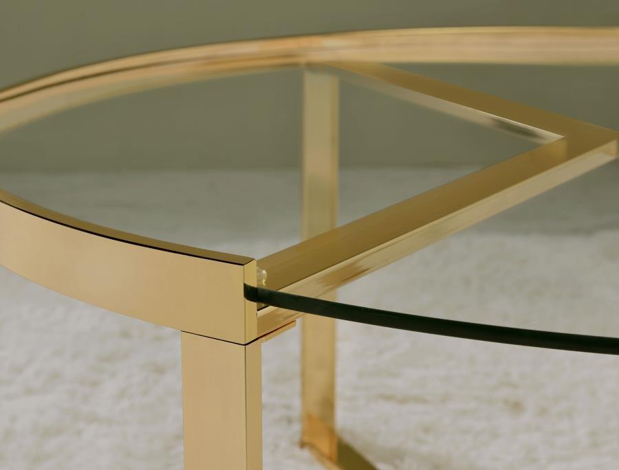 Delia - 2 Piece Round Glass Top Nesting Coffee Table - Gold Nesting Table modern furniture Contempo Furniture