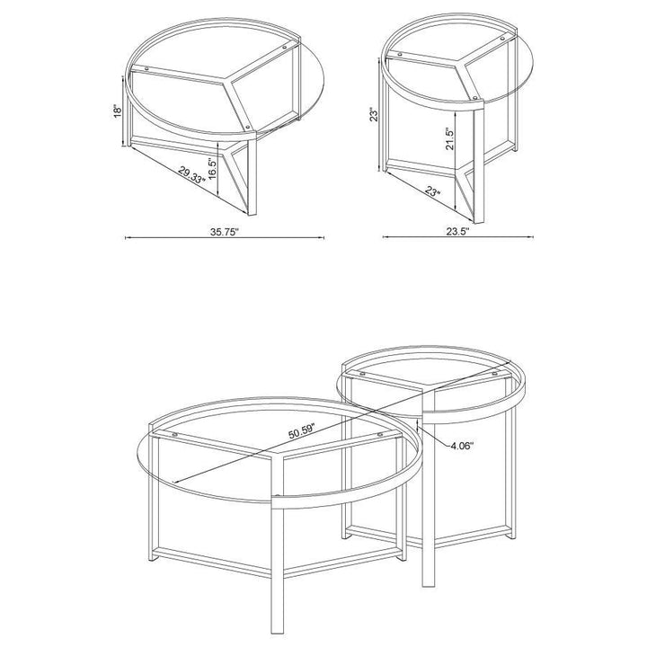 Delia - 2 Piece Round Glass Top Nesting Coffee Table - Gold Nesting Table modern furniture Contempo Furniture