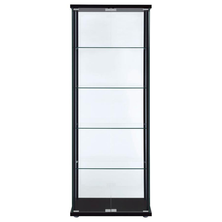 Delphinium - 5 - Shelf Clear Glass Curio Display Cabinet - Black Curio Cabinet modern furniture Contempo Furniture