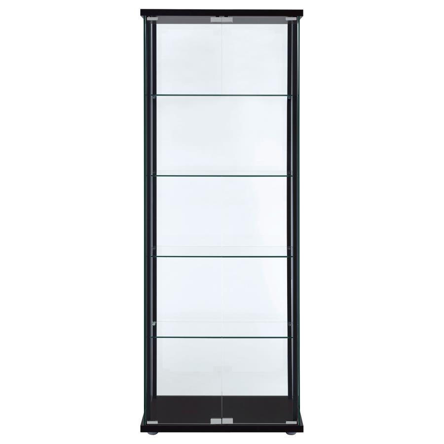 Delphinium - 5 - Shelf Clear Glass Curio Display Cabinet - Black Curio Cabinet modern furniture Contempo Furniture