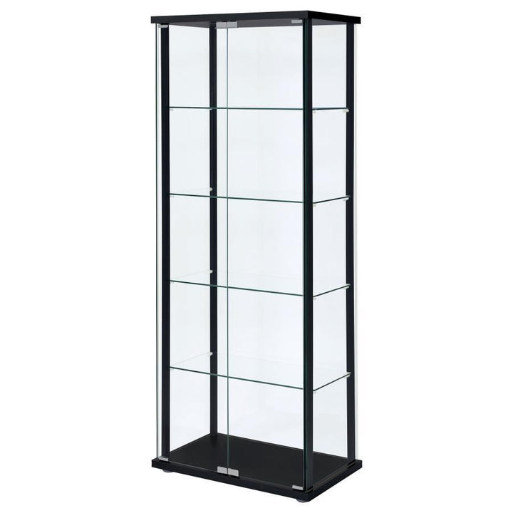 Delphinium - 5 - Shelf Clear Glass Curio Display Cabinet - Black Curio Cabinet modern furniture Contempo Furniture