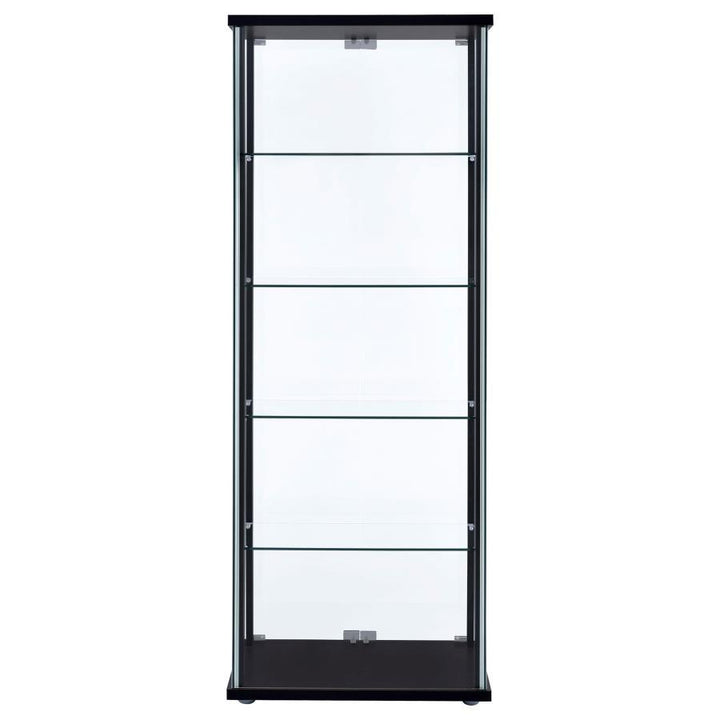 Delphinium - 5 - Shelf Clear Glass Curio Display Cabinet - Black Curio Cabinet modern furniture Contempo Furniture
