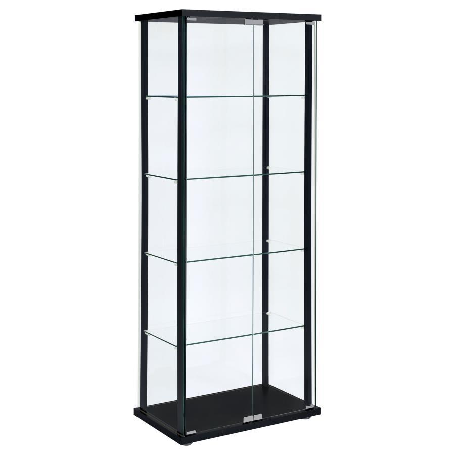 Delphinium - 5 - Shelf Clear Glass Curio Display Cabinet - Black Curio Cabinet modern furniture Contempo Furniture