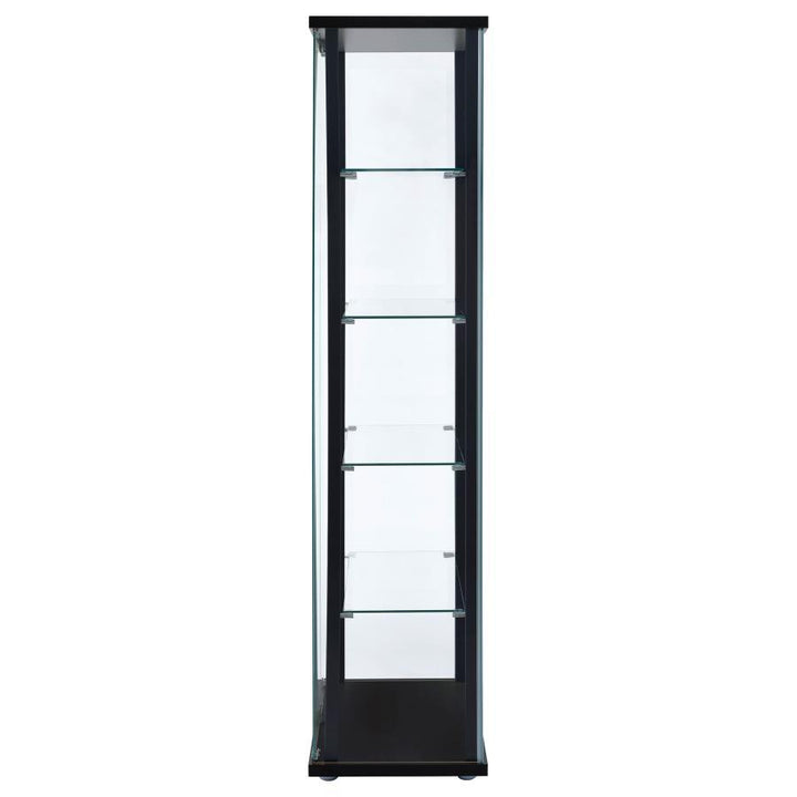 Delphinium - 5 - Shelf Clear Glass Curio Display Cabinet - Black Curio Cabinet modern furniture Contempo Furniture