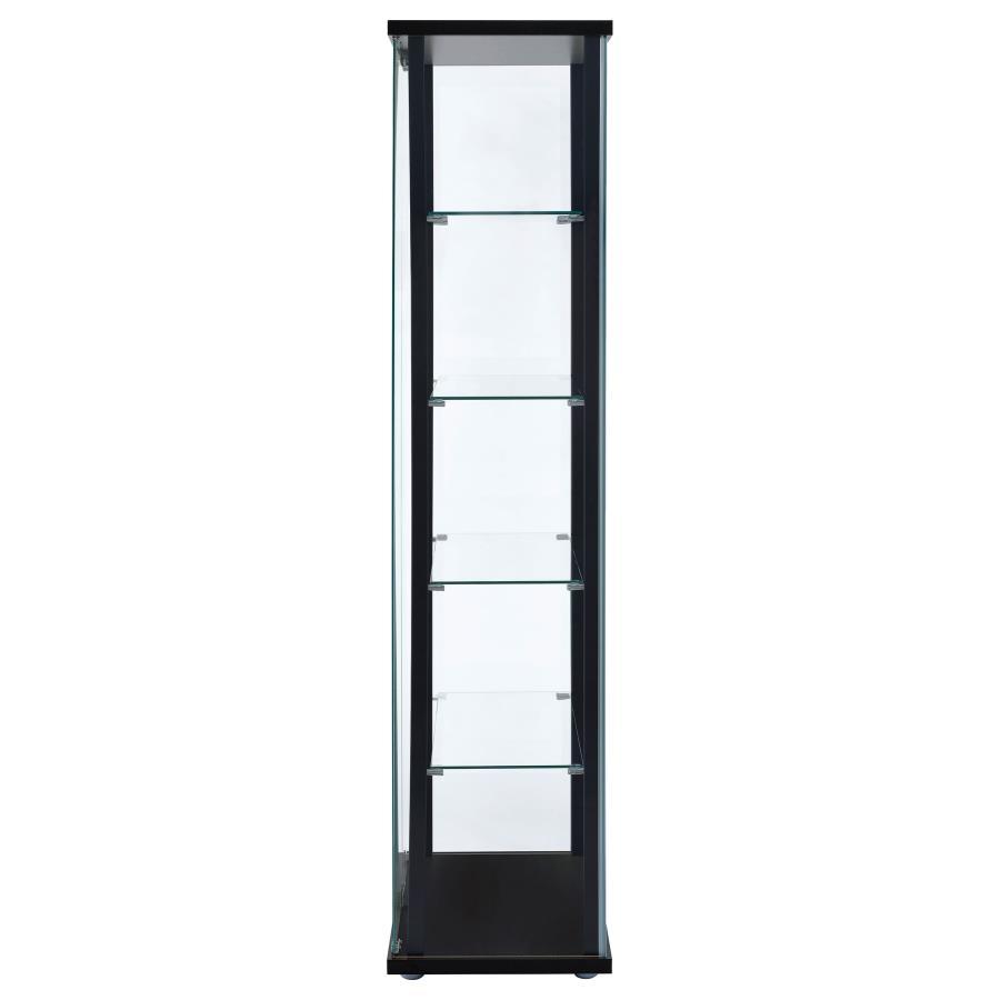 Delphinium - 5 - Shelf Clear Glass Curio Display Cabinet - Black Curio Cabinet modern furniture Contempo Furniture