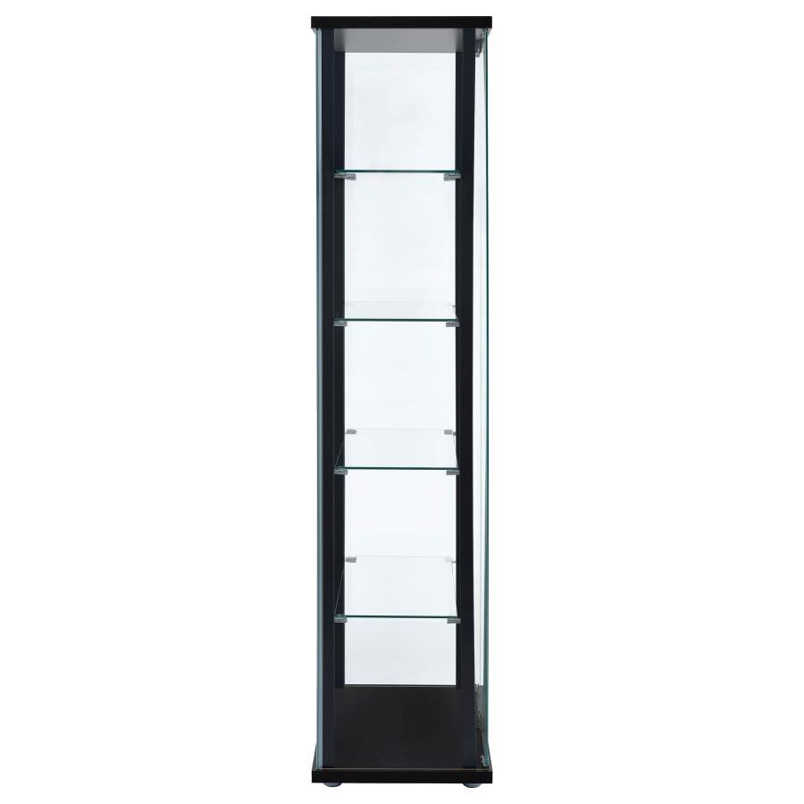 Delphinium - 5 - Shelf Clear Glass Curio Display Cabinet - Black Curio Cabinet modern furniture Contempo Furniture