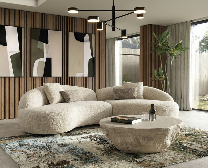 Delvan - Contemporary Beige Fabric Right Facing Chaise Sectional Sofa