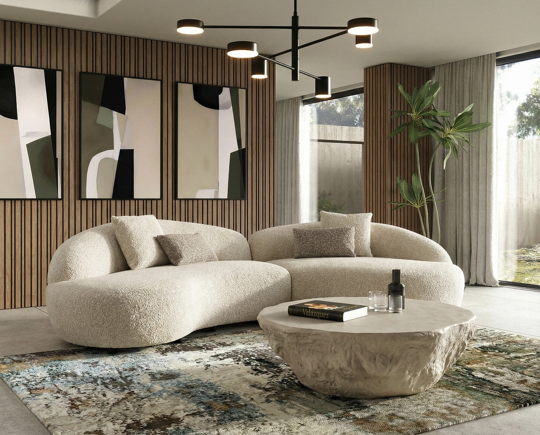 Delvan - Contemporary Beige Fabric Right Facing Chaise Sectional Sofa