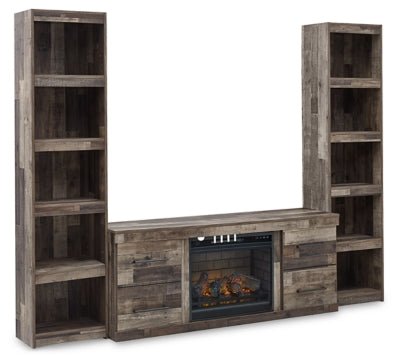 Derekson 3 - Piece Entertainment Center with Electric Fireplace - Dark Gray Entertainment Centers modern furniture Contempo Furniture