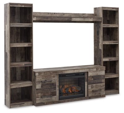 Derekson 4 - Piece Entertainment Center with Electric Fireplace - Dark Gray Entertainment Centers modern furniture Contempo Furniture