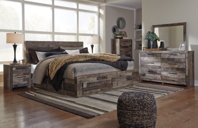 Derekson King Panel Bed with 4 Storage Drawers - Dark Gray Storage Bed modern furniture Contempo Furniture