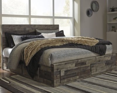 Derekson King Panel Bed with 4 Storage Drawers - Dark Gray Storage Bed modern furniture Contempo Furniture