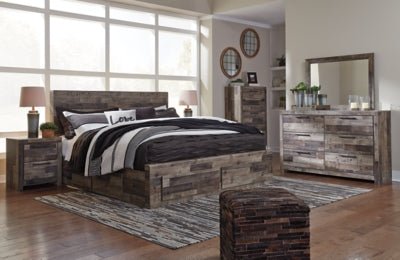 Derekson King Panel Bed with 4 Storage Drawers - Dark Gray Storage Bed modern furniture Contempo Furniture
