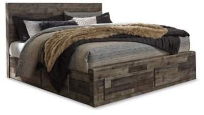 Derekson King Panel Bed with 4 Storage Drawers - Dark Gray Storage Bed modern furniture Contempo Furniture
