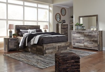 Derekson Queen Panel Bed with 4 Storage Drawers - Dark Gray Storage Bed modern furniture Contempo Furniture