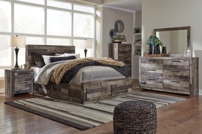 Derekson Queen Panel Bed with 4 Storage Drawers - Dark Gray Storage Bed modern furniture Contempo Furniture