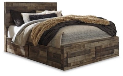 Derekson Queen Panel Bed with 4 Storage Drawers - Dark Gray Storage Bed modern furniture Contempo Furniture