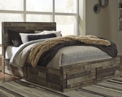 Derekson Queen Panel Bed with 4 Storage Drawers - Dark Gray Storage Bed modern furniture Contempo Furniture